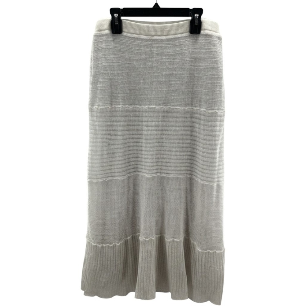 Eileen Fisher Women Light Gray Textured Knit Lined Midi Skirt Size Small